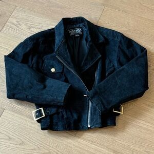 Vintage Cosa Nova Suede Leather Moto Jacket - Size L (Fits like‎ a S/M) - Black